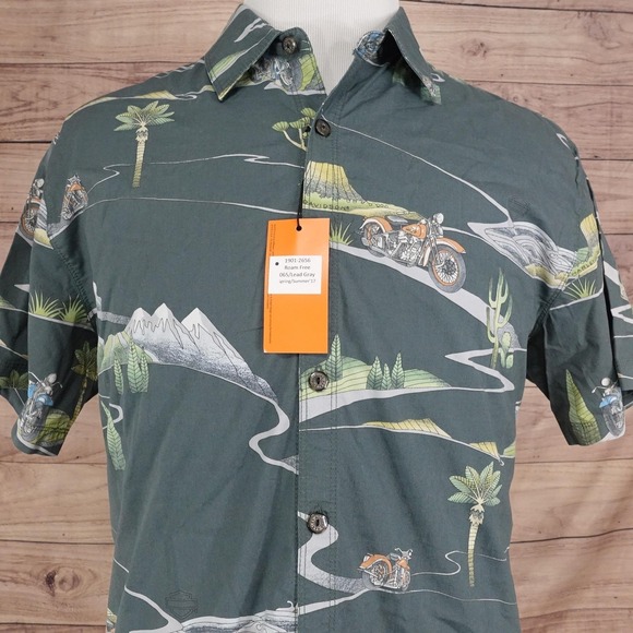 Harley-Davidson Other - New! Harley-Davidson Hawaiian Shirt Mens L Gray Short Sleeve Button-Up Roam Free